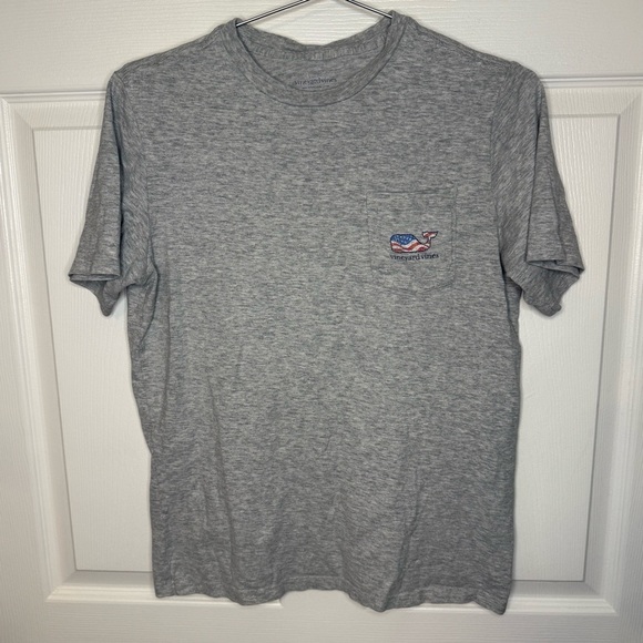 Vineyard Vines Kids Heather Gray Short Sleeve Tee Size Large 16 Patriotic GUC - Picture 1 of 5